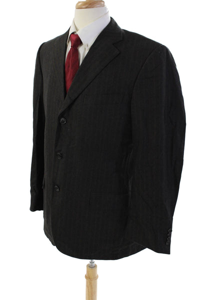 Ermenegildo Zegna Mens Wool Striped Three Buttoned Suit Jacket Black Size 40