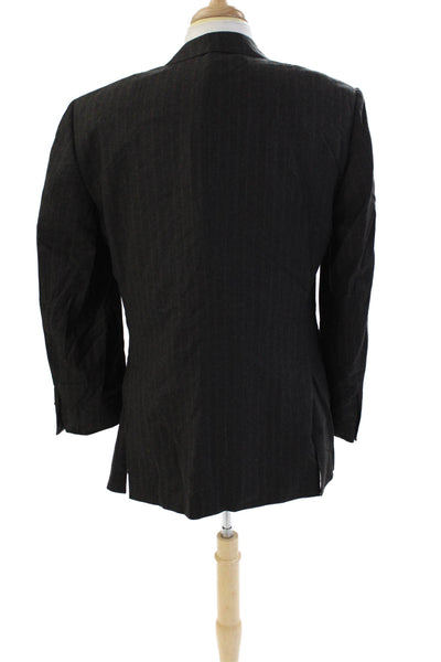 Ermenegildo Zegna Mens Wool Striped Three Buttoned Suit Jacket Black Size 40