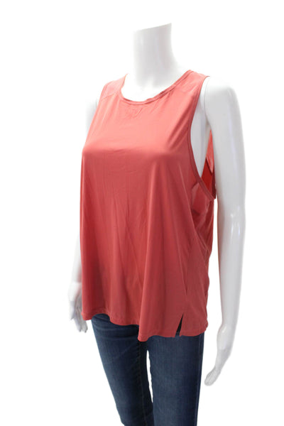 Styleruner Womren's Round Neck Sleeveless Mesh Trim Tank Top Red Size L