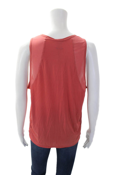 Styleruner Womren's Round Neck Sleeveless Mesh Trim Tank Top Red Size L
