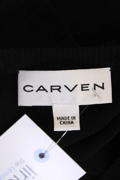 Carven Womens Crew Neck Ruffle Detail Long Sleeve Shift Dress Black Size XS