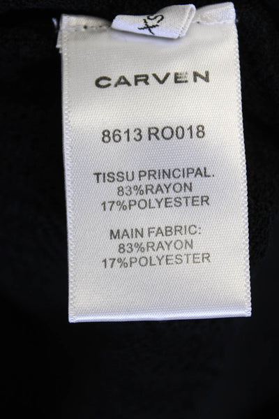 Carven Womens Crew Neck Ruffle Detail Long Sleeve Shift Dress Black Size XS