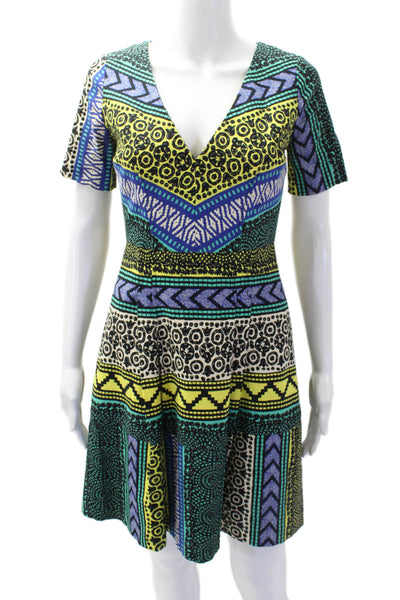 Tracy Reese Women's V-Neck Shorts Sleeves Flare Mini Dress Multicolor Size 2