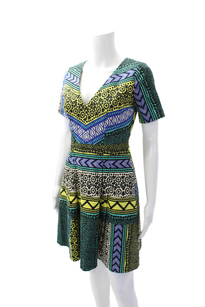 Tracy Reese Women's V-Neck Shorts Sleeves Flare Mini Dress Multicolor Size 2