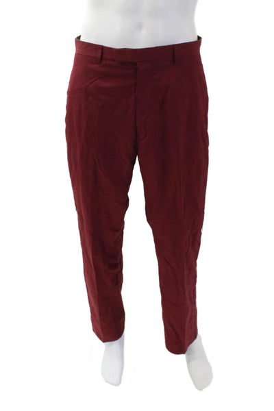 DKNY Mens Creased Mid Rise Straight Leg Dress Pants Ruby Red Size 33