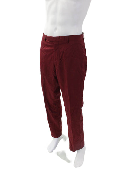 DKNY Mens Creased Mid Rise Straight Leg Dress Pants Ruby Red Size 33