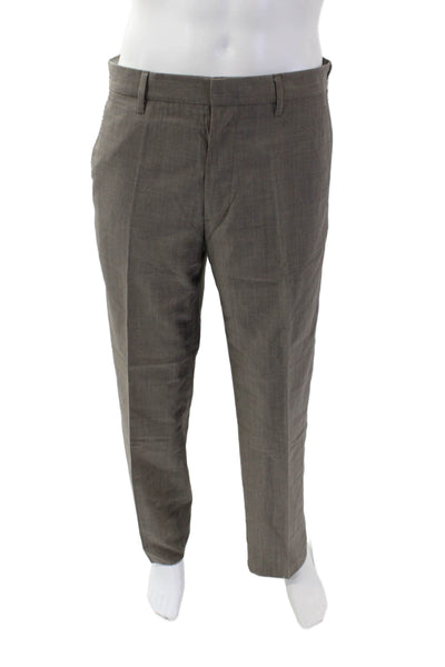 DKNY Mens Creased Straight Leg Dress Pants Taupe Beige Wool Blend Size 33