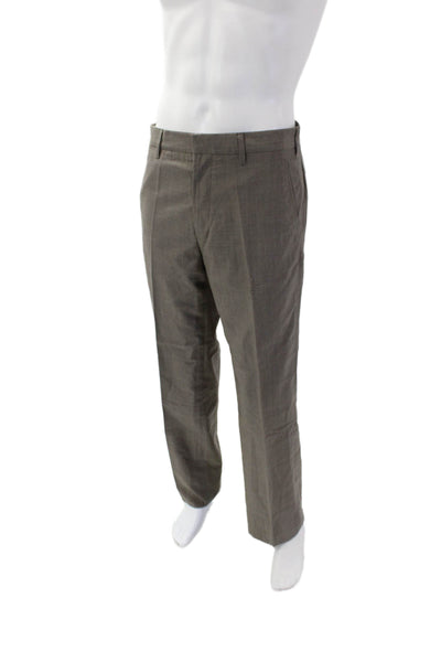 DKNY Mens Creased Straight Leg Dress Pants Taupe Beige Wool Blend Size 33