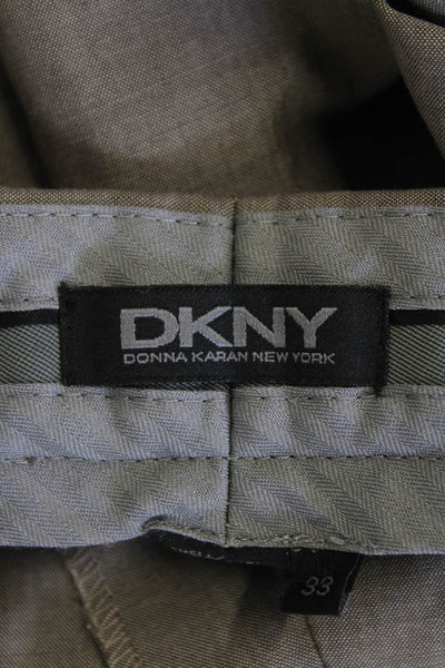 DKNY Mens Creased Straight Leg Dress Pants Taupe Beige Wool Blend Size 33