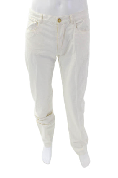 A.P.C. Mens Creased Straight Leg Casual Pants Off White Cotton Size 31