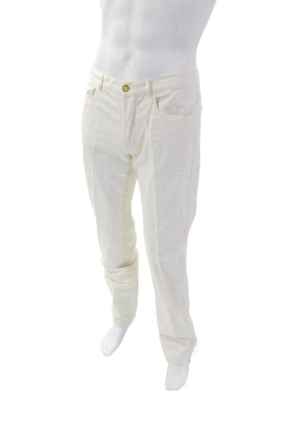 A.P.C. Mens Creased Straight Leg Casual Pants Off White Cotton Size 31