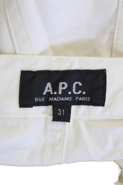 A.P.C. Mens Creased Straight Leg Casual Pants Off White Cotton Size 31