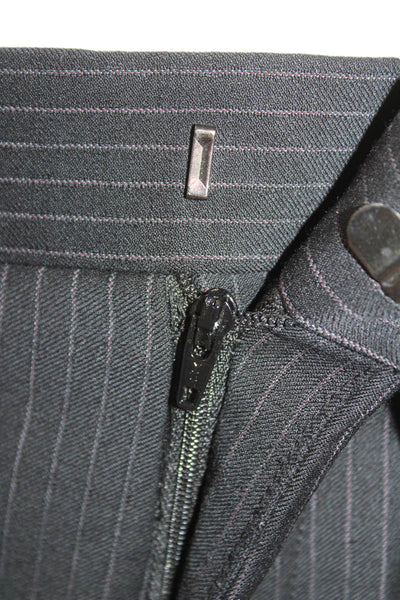 DKNY Mens Pinstriped Creased Straight Leg Soho Fit Dress Pants Black Wool Size 3