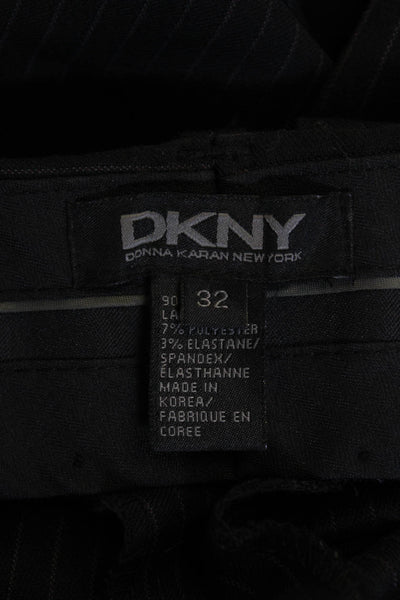 DKNY Mens Pinstriped Creased Straight Leg Soho Fit Dress Pants Black Wool Size 3