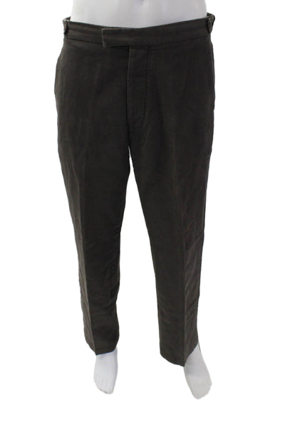 DKNY Mens Creased Straight Leg Button Up Pants Dark Brown Cotton Size 34