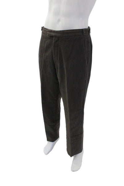 DKNY Mens Creased Straight Leg Button Up Pants Dark Brown Cotton Size 34