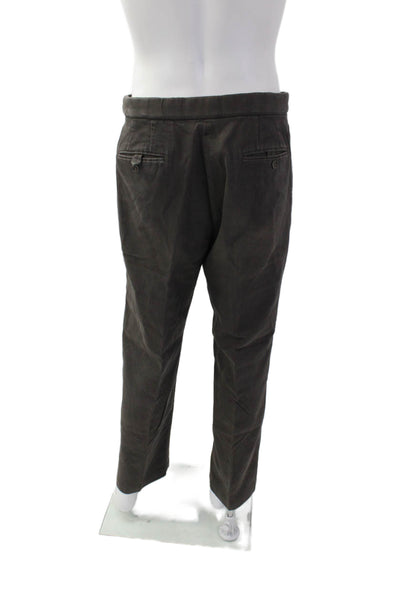 DKNY Mens Creased Straight Leg Button Up Pants Dark Brown Cotton Size 34
