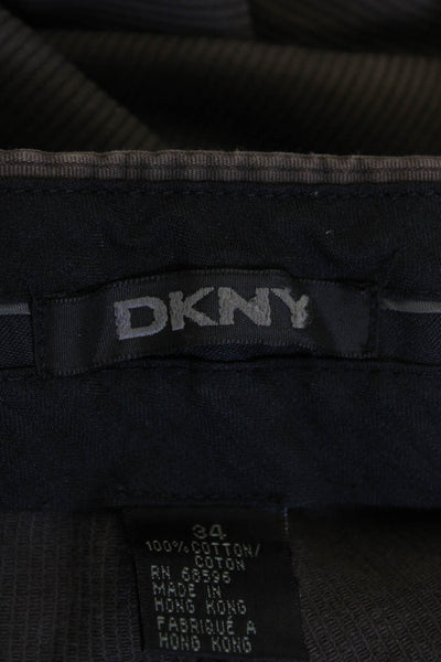 DKNY Mens Creased Straight Leg Button Up Pants Dark Brown Cotton Size 34