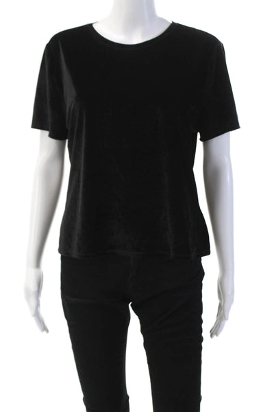 Paige Black Label Womens Velvet Short Sleeves Blouse Jet Black Size Large