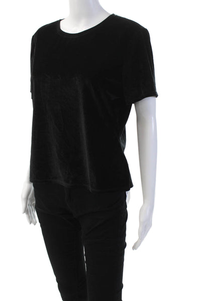 Paige Black Label Womens Velvet Short Sleeves Blouse Jet Black Size Large