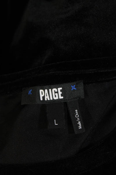 Paige Black Label Womens Velvet Short Sleeves Blouse Jet Black Size Large