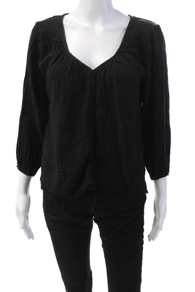 Stark Womens Long Sleeves V Neck Pullover Peasant Blouse Black Size Small