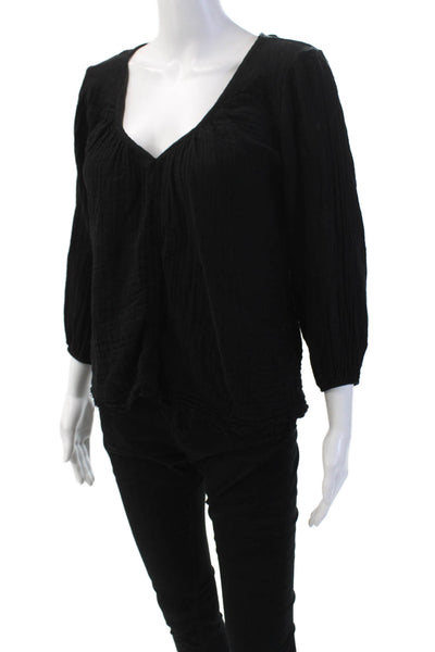 Stark Womens Long Sleeves V Neck Pullover Peasant Blouse Black Size Small