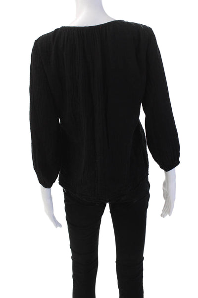 Stark Womens Long Sleeves V Neck Pullover Peasant Blouse Black Size Small