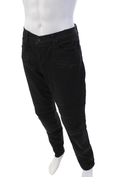 Hudson Mens Cotton Slim Leg Buttoned Textured Knee Detail Jeans Black Size 36