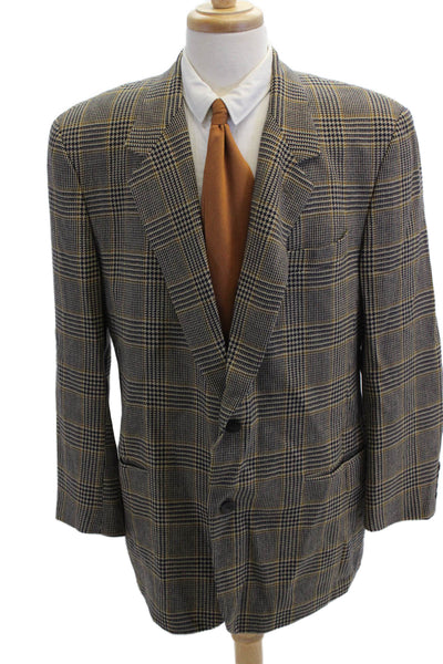 Donna Karan New York Mens Wool Houndstooth Print Buttoned Blazer Black Size 44