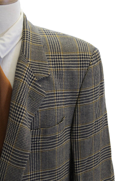 Donna Karan New York Mens Wool Houndstooth Print Buttoned Blazer Black Size 44