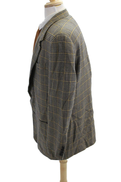 Donna Karan New York Mens Wool Houndstooth Print Buttoned Blazer Black Size 44