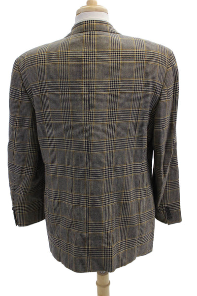 Donna Karan New York Mens Wool Houndstooth Print Buttoned Blazer Black Size 44