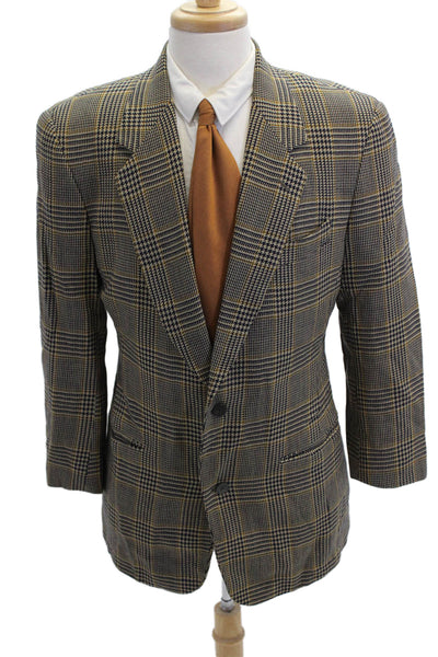 Donna Karan New York Mens Wool Herringbone Print Collared Blazer Beige Size 42
