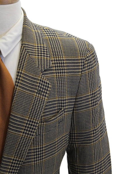 Donna Karan New York Mens Wool Herringbone Print Collared Blazer Beige Size 42