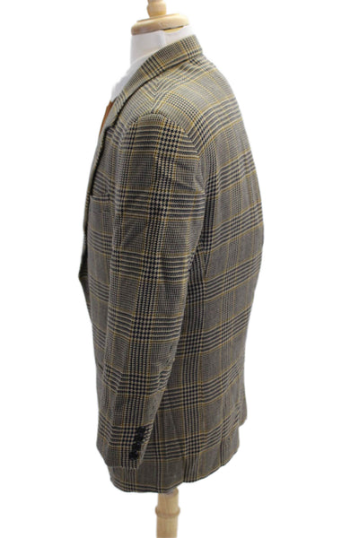 Donna Karan New York Mens Wool Herringbone Print Collared Blazer Beige Size 42