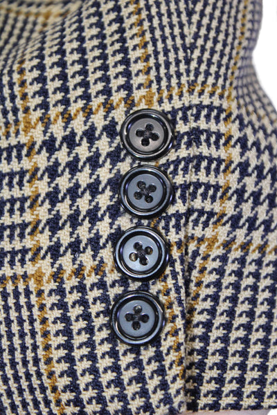 Donna Karan New York Mens Wool Herringbone Print Collared Blazer Beige Size 42