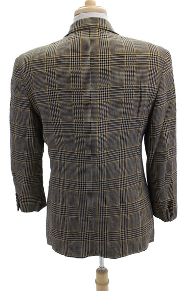 Donna Karan New York Mens Wool Herringbone Print Collared Blazer Beige Size 42
