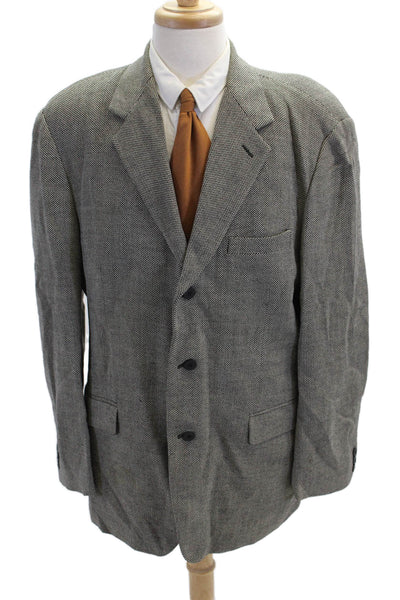 Donna Karan Signature Mens Wool Three-Button Collared Blazer Black Size 42