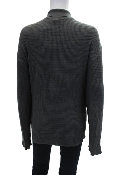Donna Karan Womens Cotton Long Sleeve Full Zip Collar Knit Sweater Gray Size L