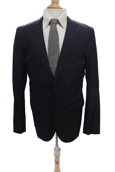 +J Mens Two Button Classic Lapel Blazer Jacket Navy Blue Cotton Size Large