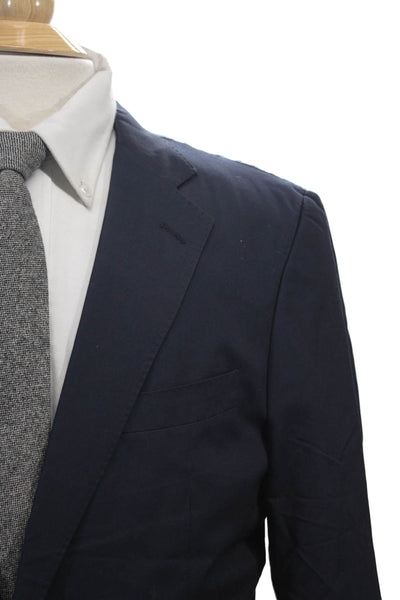 +J Mens Two Button Classic Lapel Blazer Jacket Navy Blue Cotton Size Large