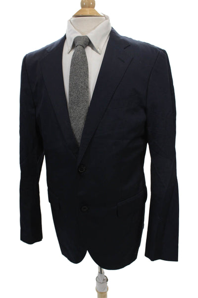 +J Mens Two Button Classic Lapel Blazer Jacket Navy Blue Cotton Size Large