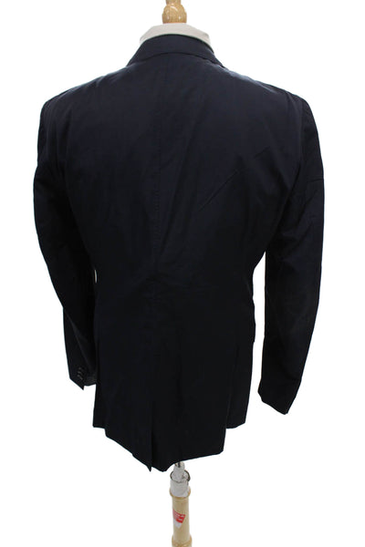 +J Mens Two Button Classic Lapel Blazer Jacket Navy Blue Cotton Size Large