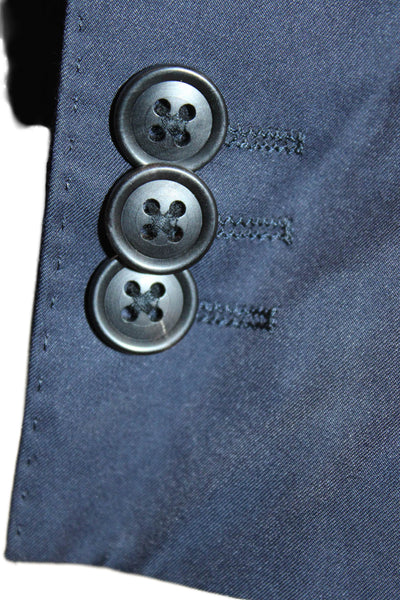 +J Mens Two Button Classic Lapel Blazer Jacket Navy Blue Cotton Size Large