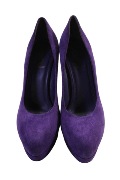 YSL Womens Suede Low Platform Slide On Round Toe Pumps Purple Size 40 10
