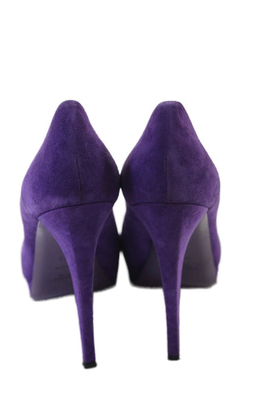 YSL Womens Suede Low Platform Slide On Round Toe Pumps Purple Size 40 10