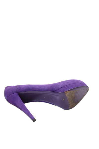 YSL Womens Suede Low Platform Slide On Round Toe Pumps Purple Size 40 10