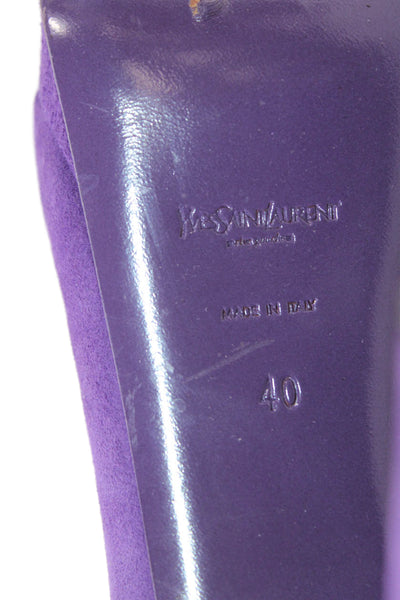 YSL Womens Suede Low Platform Slide On Round Toe Pumps Purple Size 40 10