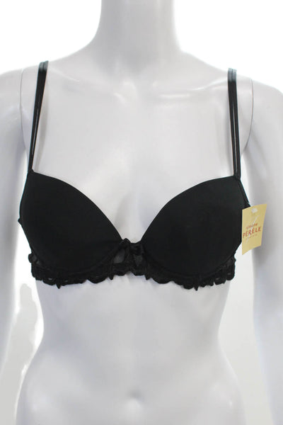 Simone Perele Womens Embroidered Under Wire Plunge Bra Black Sz 34 A